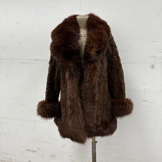 Vintage Paneled Brown Real Fox Fur Penny Lane Afghan Coat