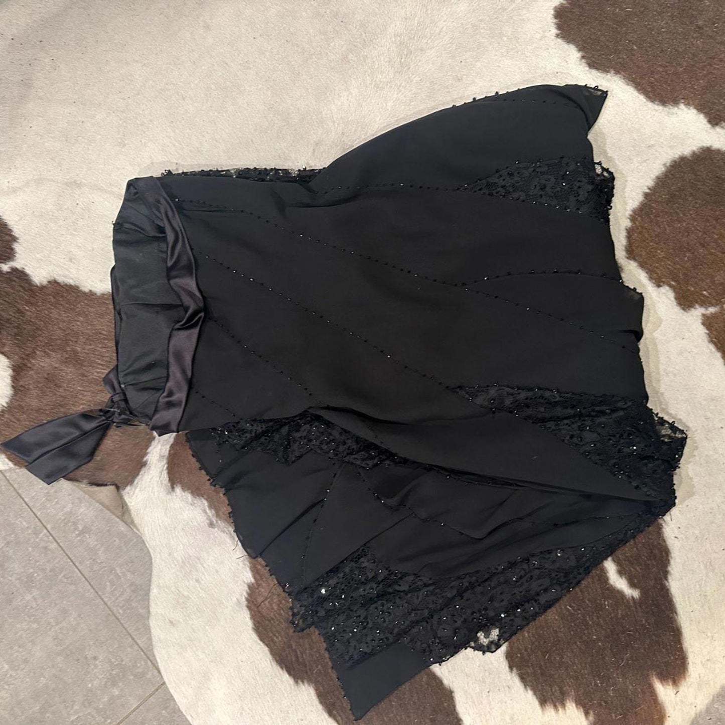 Destinations 100% Silk Beaded Black Y2k Vintage Strapless Gown