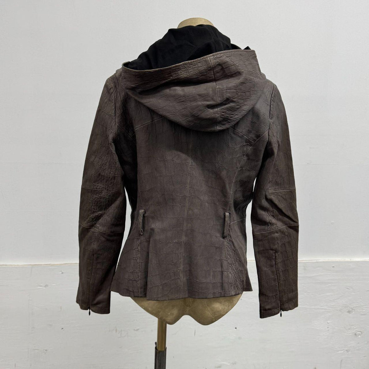 Vintage Grey Draped Embossed Asymmetric Avant Garde Leather Jacket