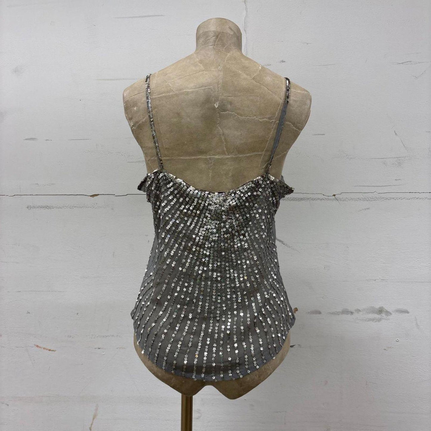 Vintage Pink Soda 100% Silk Silver Sequin Star Top