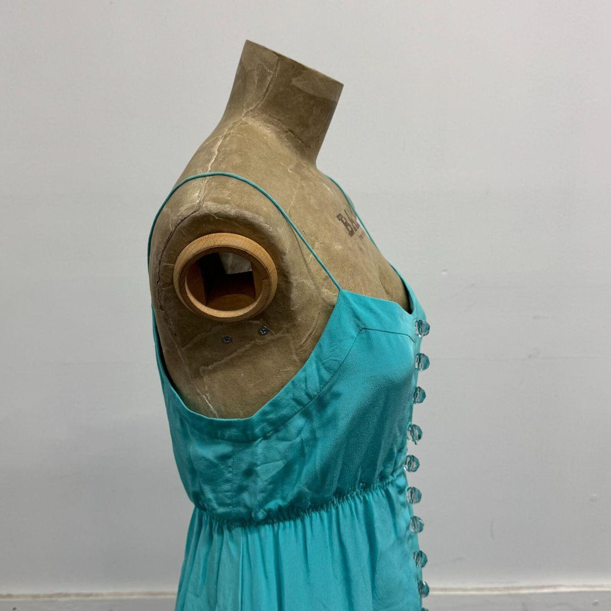 Vintage Ducie 100% Silk Teal Button-Front Mini Dress