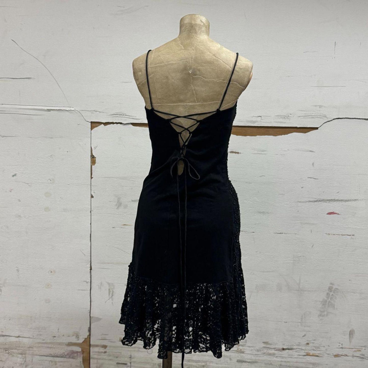 Y2k Vintage Di Francesco Black Beaded Lace Midi Dress