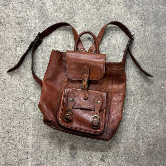 Vintage Brown Leather Mini Backpack