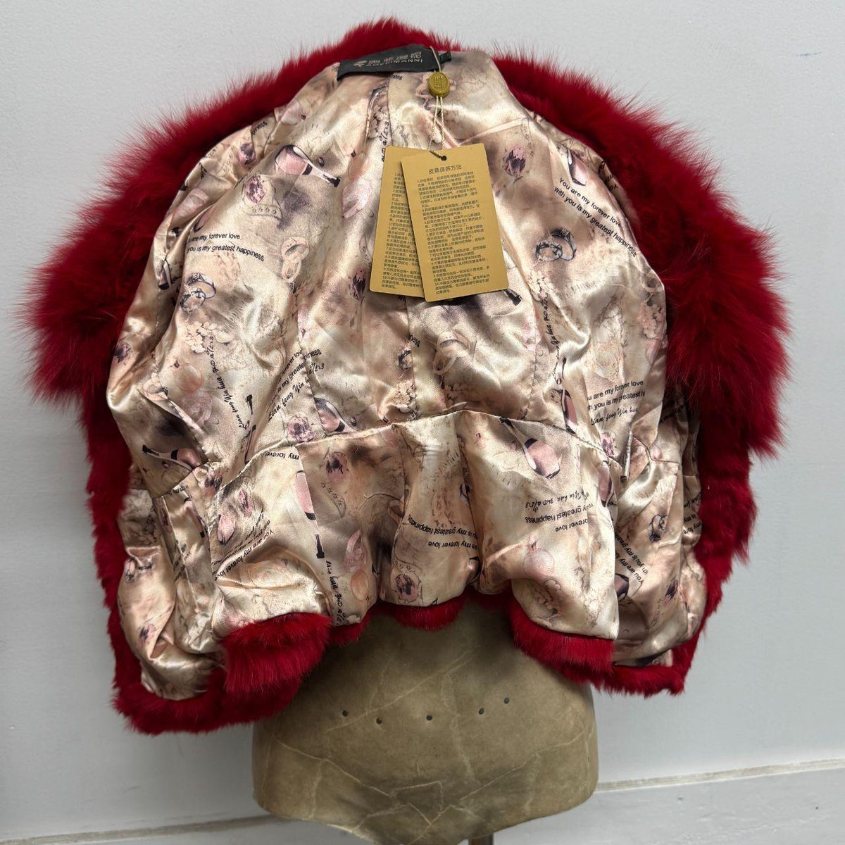 Vintage Y2K Red Rabbit & Fox Fur Jacket Coat