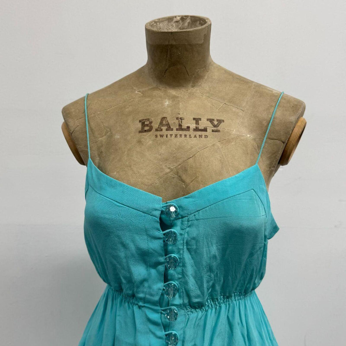 Vintage Ducie 100% Silk Teal Button-Front Mini Dress