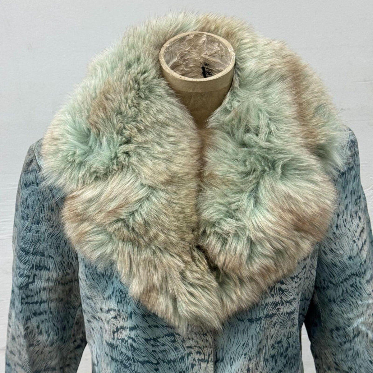Vintage Y2K Blue Seafoam Fox Fur & Leather Jacket Coat