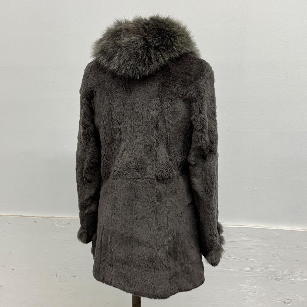Vintage Y2K Grey Rabbit & Fox Fur Jacket Coat