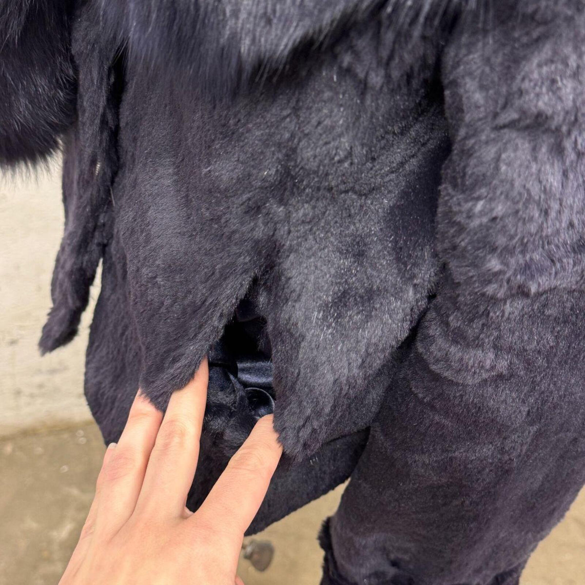 Y2K Vintage Midnight Blue Fox Rabbit Fur Statement Jacket Coat