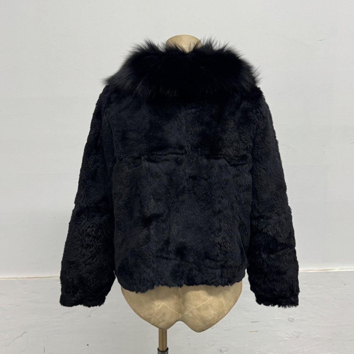 Vintage Y2K Black Rabbit & Fox Fur Jacket Coat