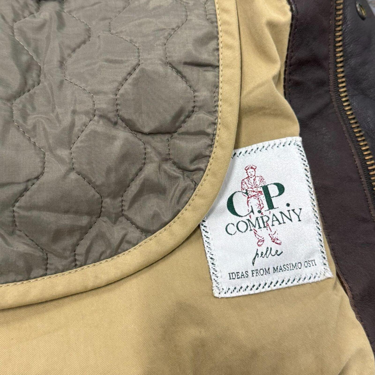 Vintage 80s C.P. Company Massimo Osti Leather Field Barn Jacket Brown L