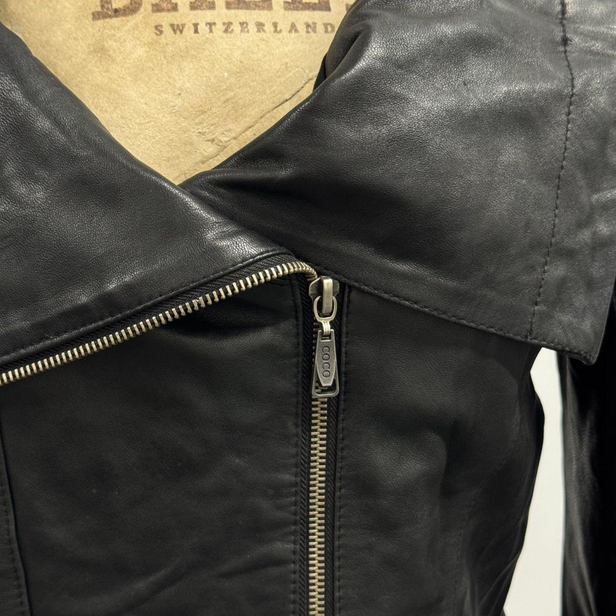 Vintage Black Big Collar Asymmetric Avant Garde Leather Jacket