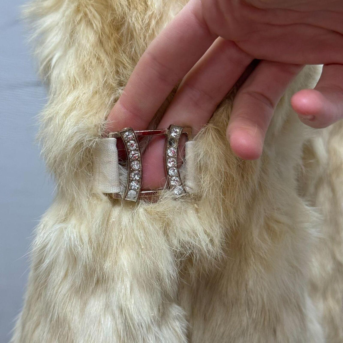Vintage Rabbit & Raccoon Fur Rhinestone Buckle Jacket Coat