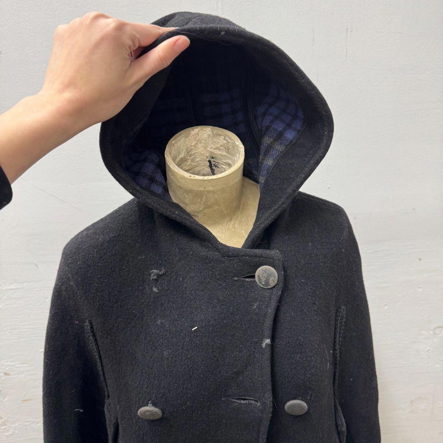 Vtg 60s Saks Fifth Ave Wool Cape Made in England Double Breasted Soutache Trim