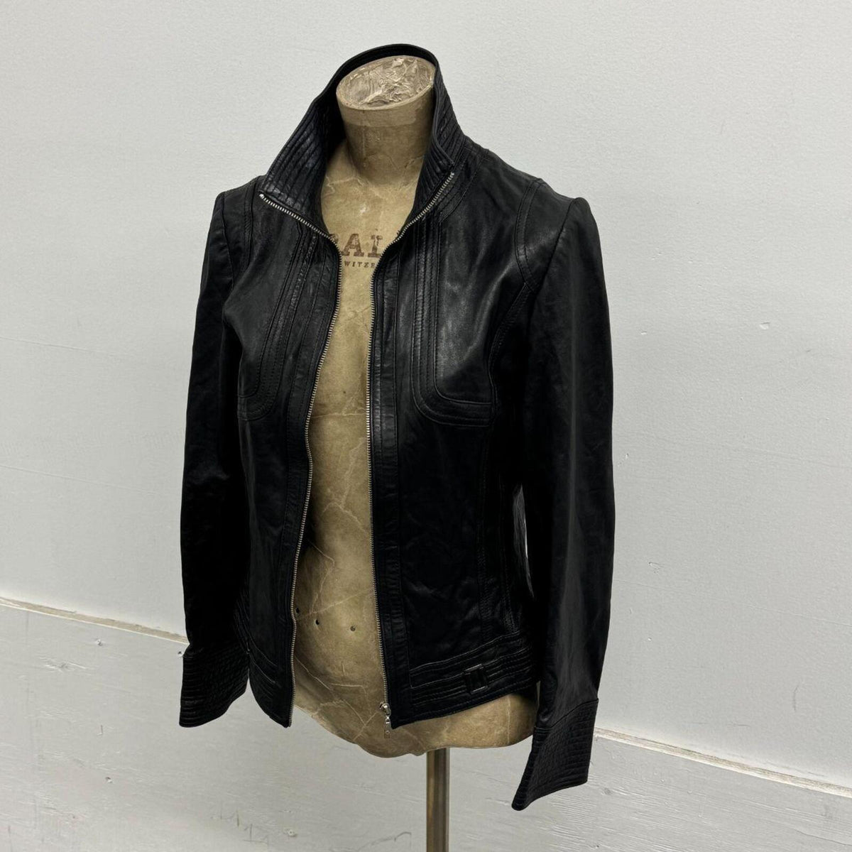 Vintage Black Racer Moto Paneled Leather Jacket