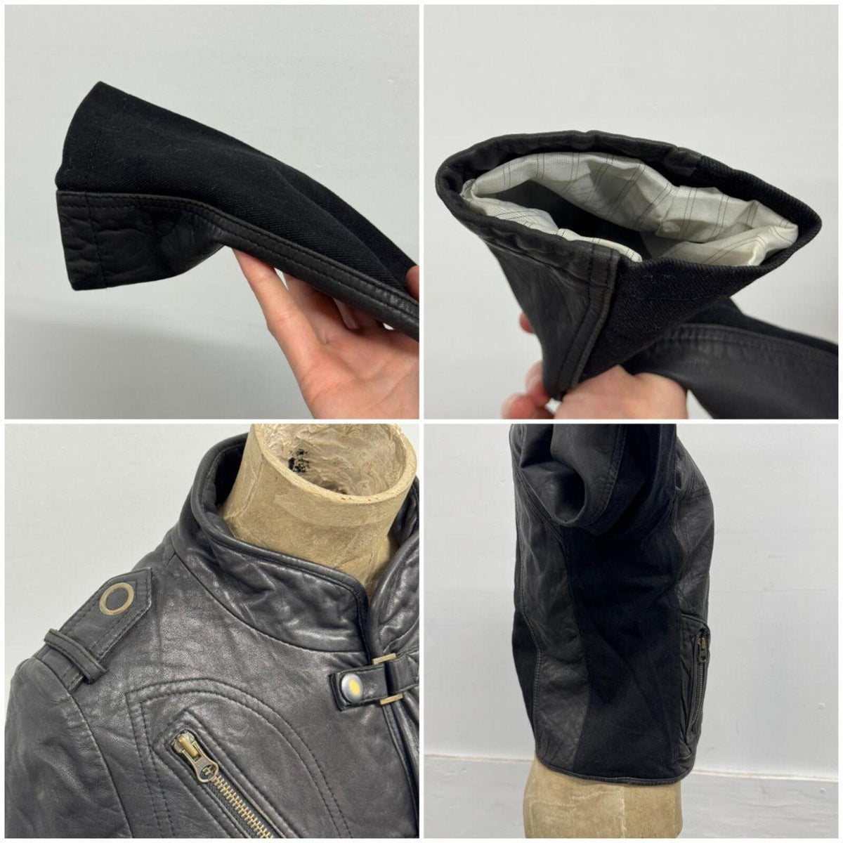 Vintage Black Tactical Utility Military Cargo Avant Garde Leather Jacket