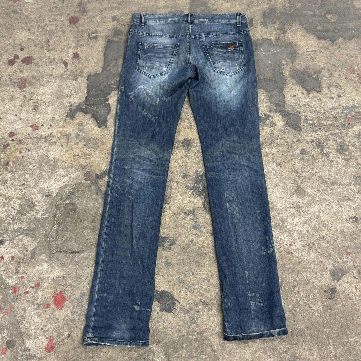 Y2K Vintage Archival John Richmond "Stepped On" Low-Rise Skinny Jeans 28