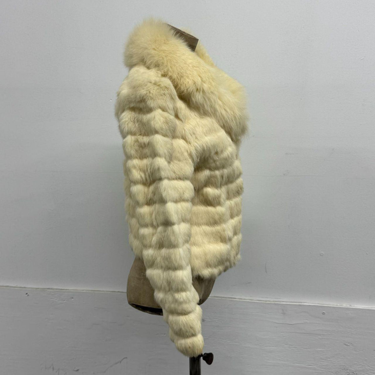 Vintage Cream White Rabbit & Fox Fur Jacket Coat