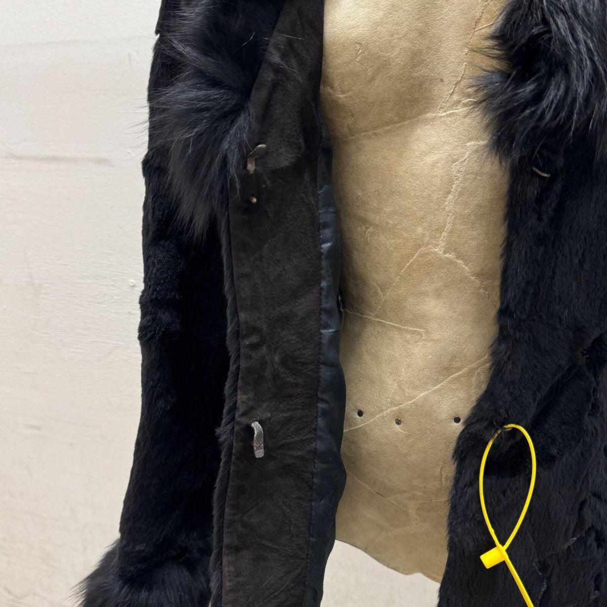 Y2K Vintage Black Rabbit & Fox Fur Jacket Star Sequin Detail Coat