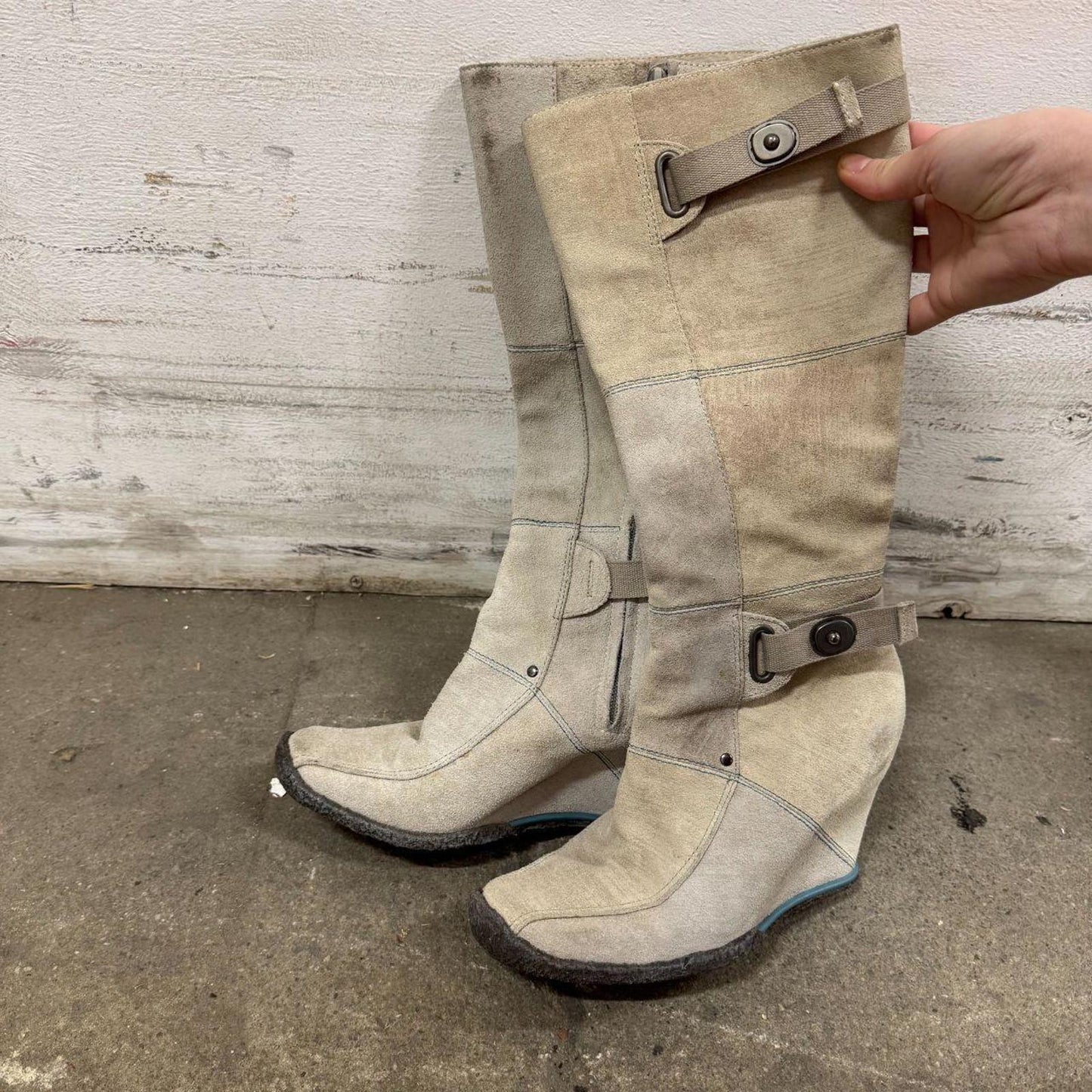 Rare Vintage Diesel Y2K Suede Wedge Boots Archival Grunge