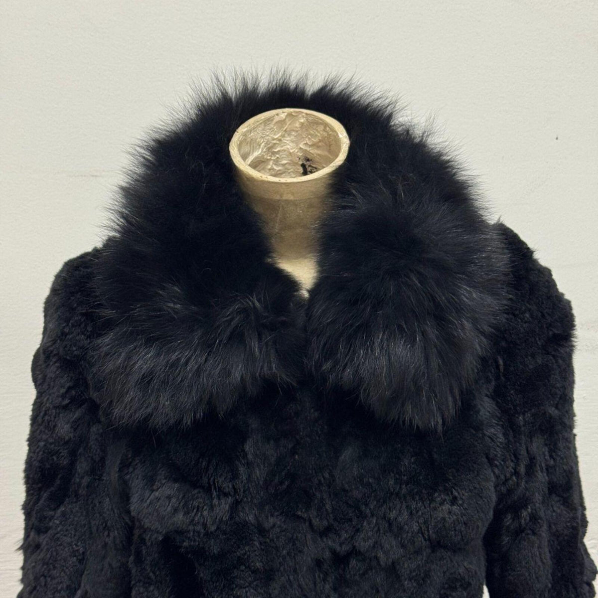 Vintage Black Rabbit & Fox Fur Jacket Coat