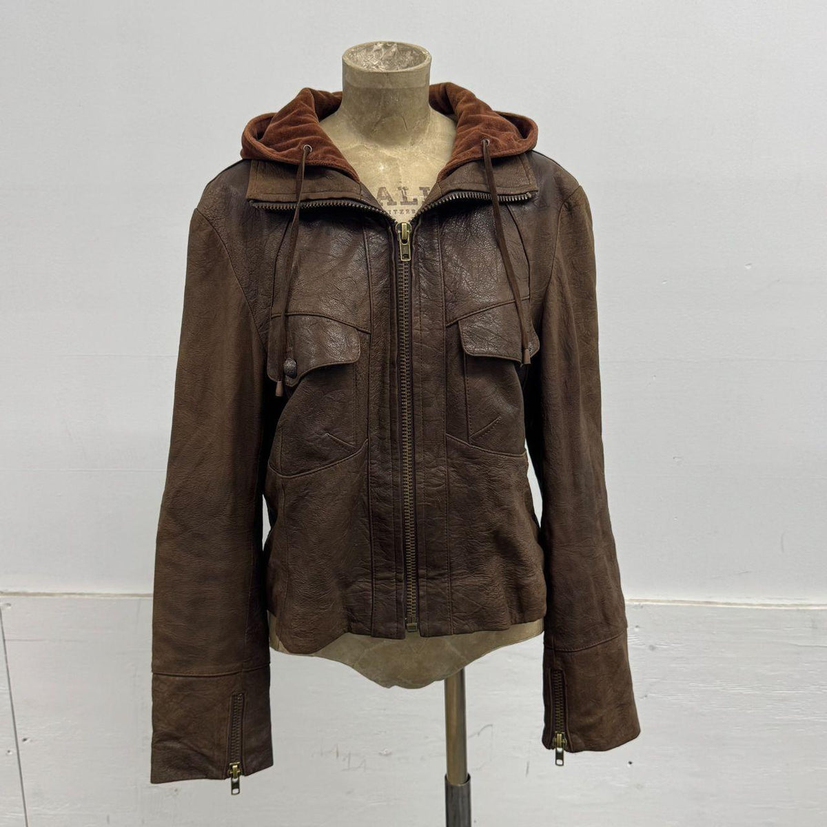 Vintage Brown Layered Hooded Y2K Leather Jacket