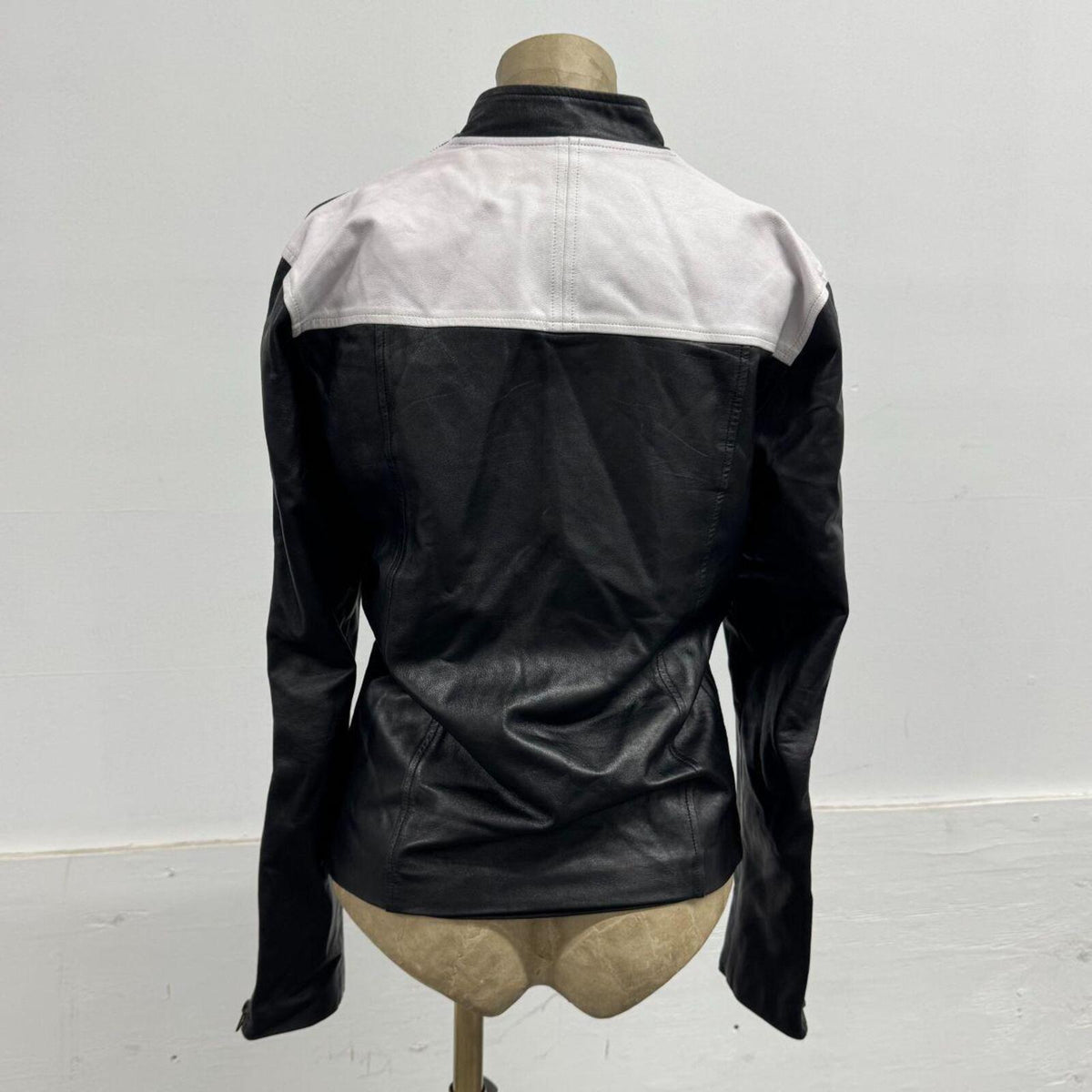 Vintage Harlequin Black & White Paneled Zip Sleeve Leather Jacket