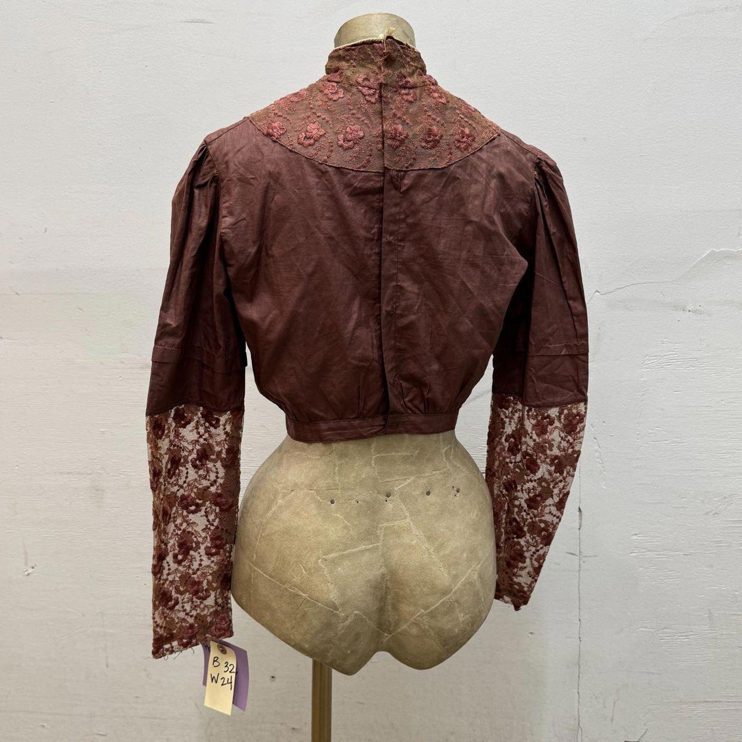 Brick Red Antique Victorian Lace-Panel Bodice XS