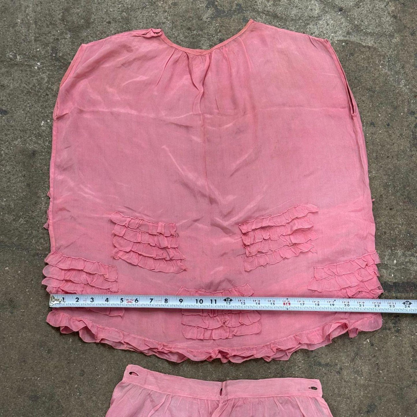Vintage 1920s Pink Silk Ruffle Bloomers Lingerie Set