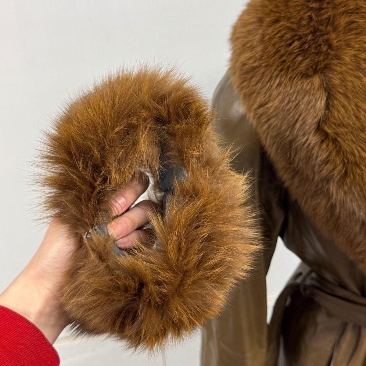 Vintage Y2K Brown Real Leather & Fox Fur "Mob Wife" Trench Coat