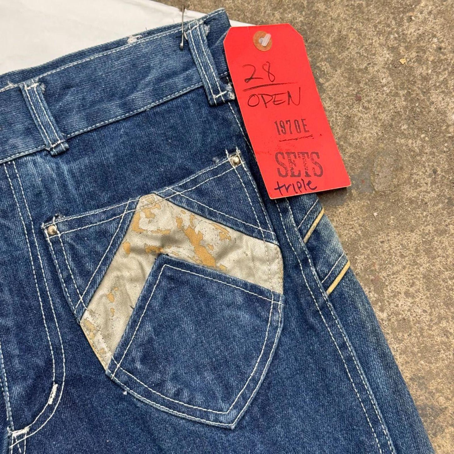 Vintage 70s Metallic Mixed-Panel Flare Jeans S