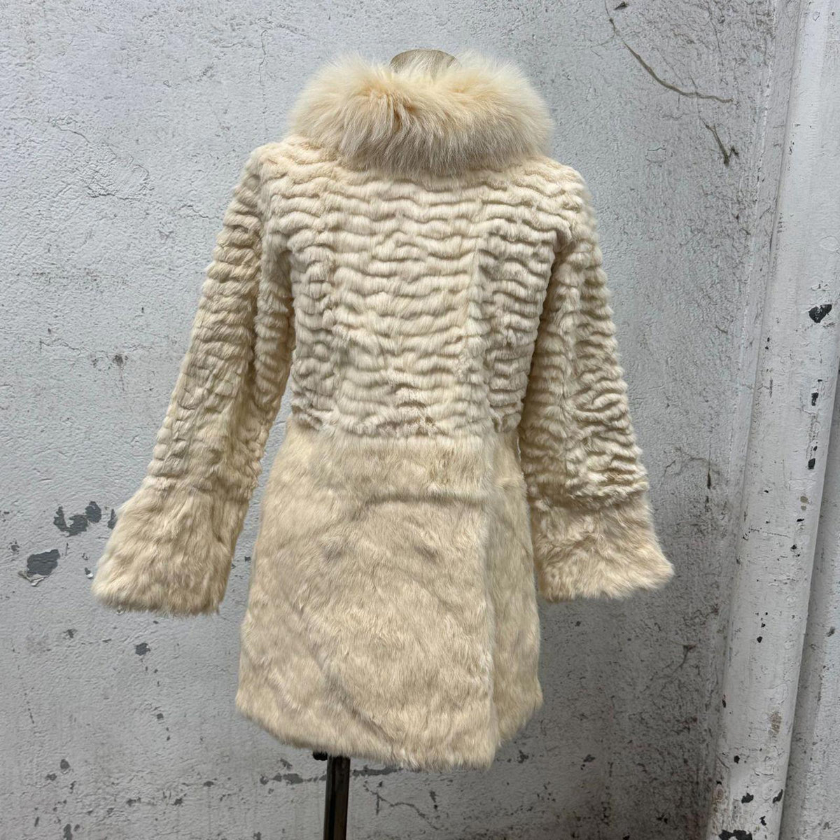Vintage Y2K Cream Rabbit & Fox Fur Coat