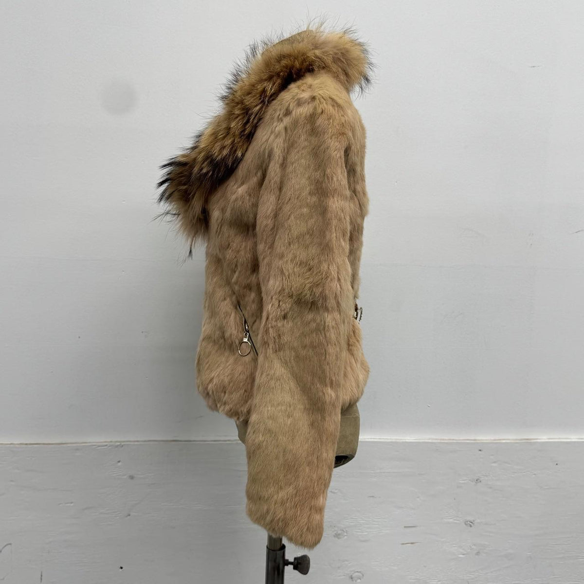 Vintage Y2K Tan Rabbit & Raccoon Fur Jacket Coat