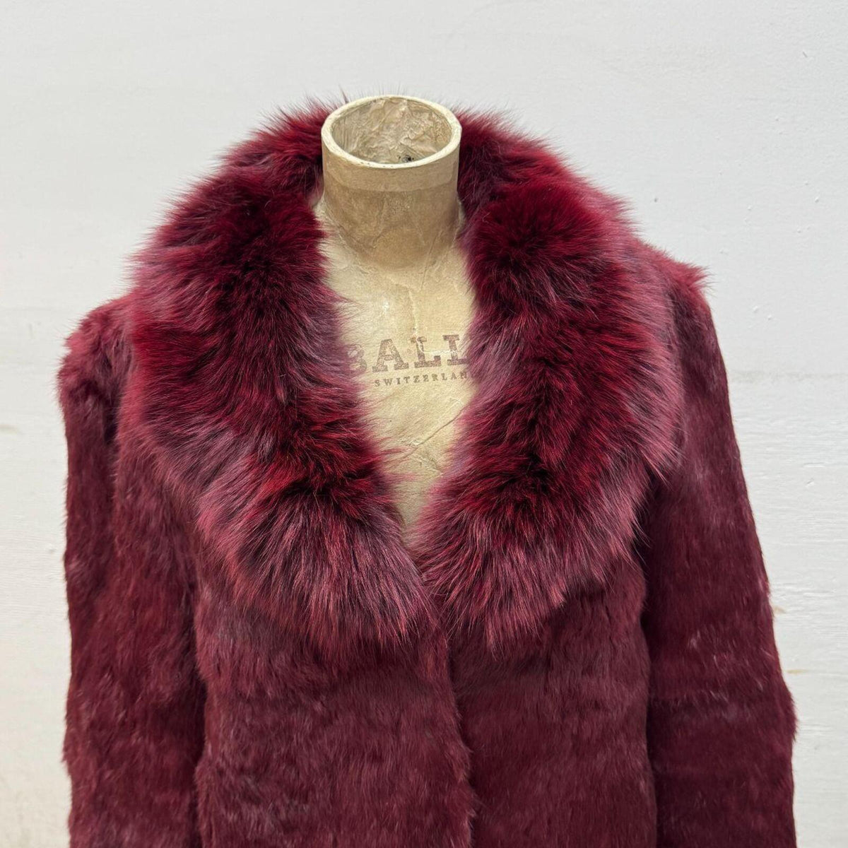 Vintage Ruby Red Rabbit Fox Fur Statement Jacket Coat