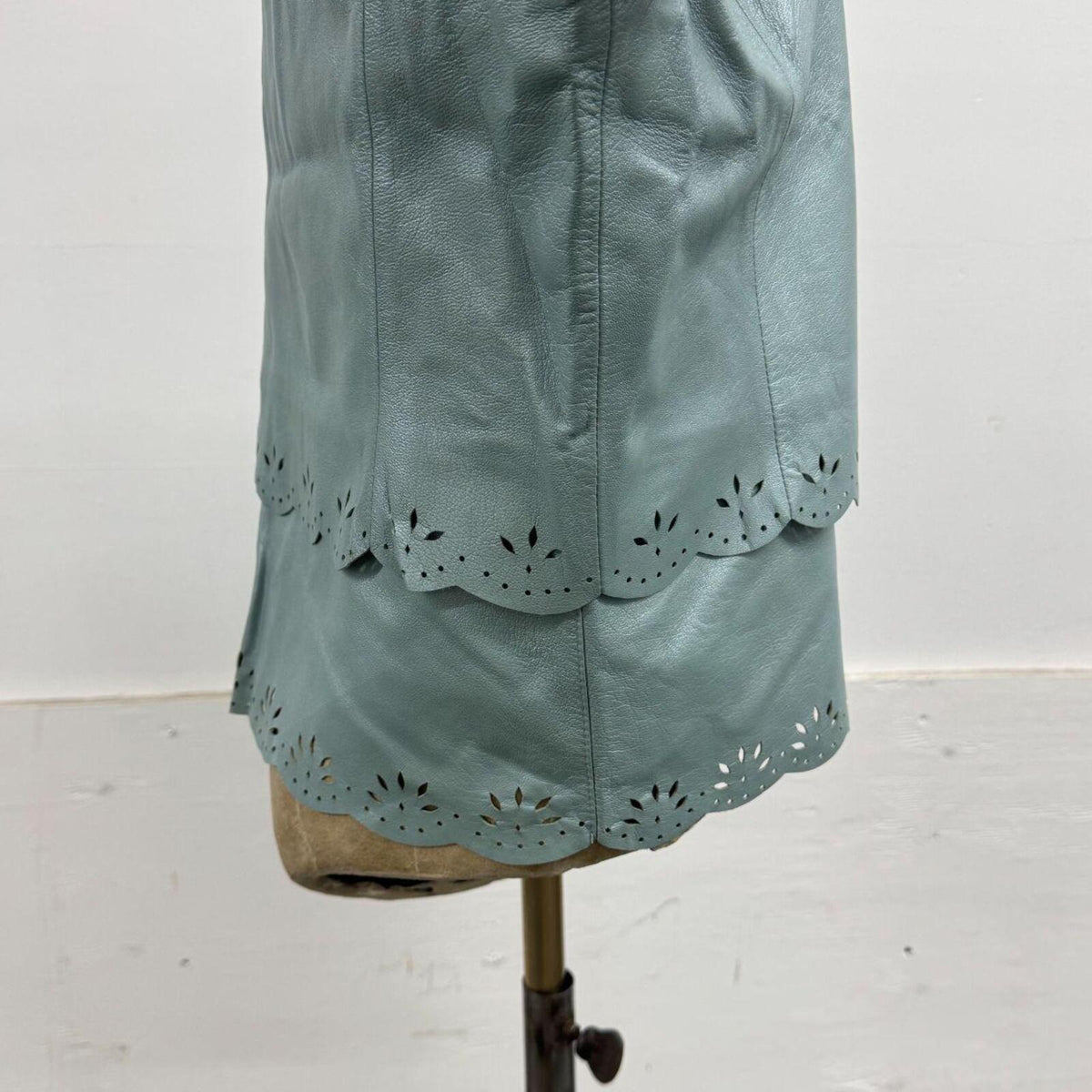 Japanese Vintage Metallic Blue Laser Cut Lace Leather Jacket