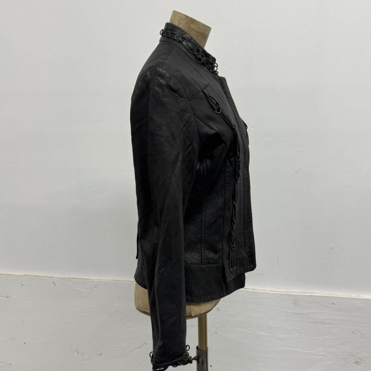 Vintage Black Grommet Detail Military Steampunk Leather Jacket