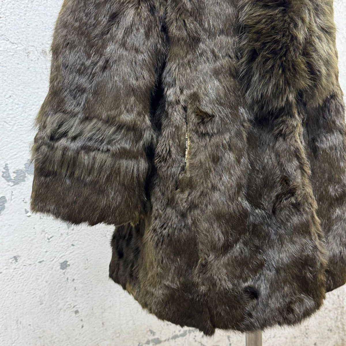 Vintage Y2K Olive Green Rabbit & Fox Fur Coat