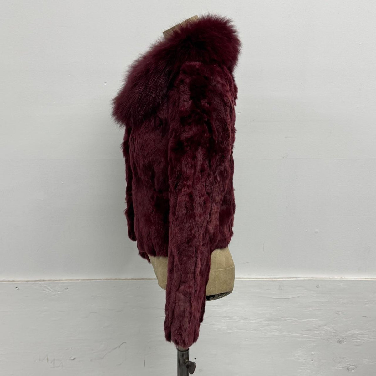 Vintage Y2K Burgundy Red Rabbit & Fox Fur Jacket Coat