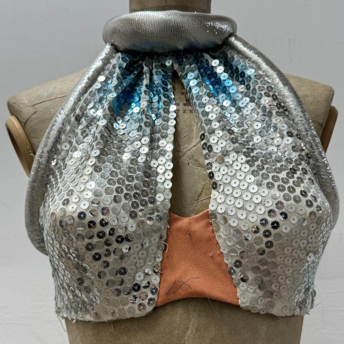 Vintage Film Costume 1960s Space Age Silver Showgirl Sequin Top