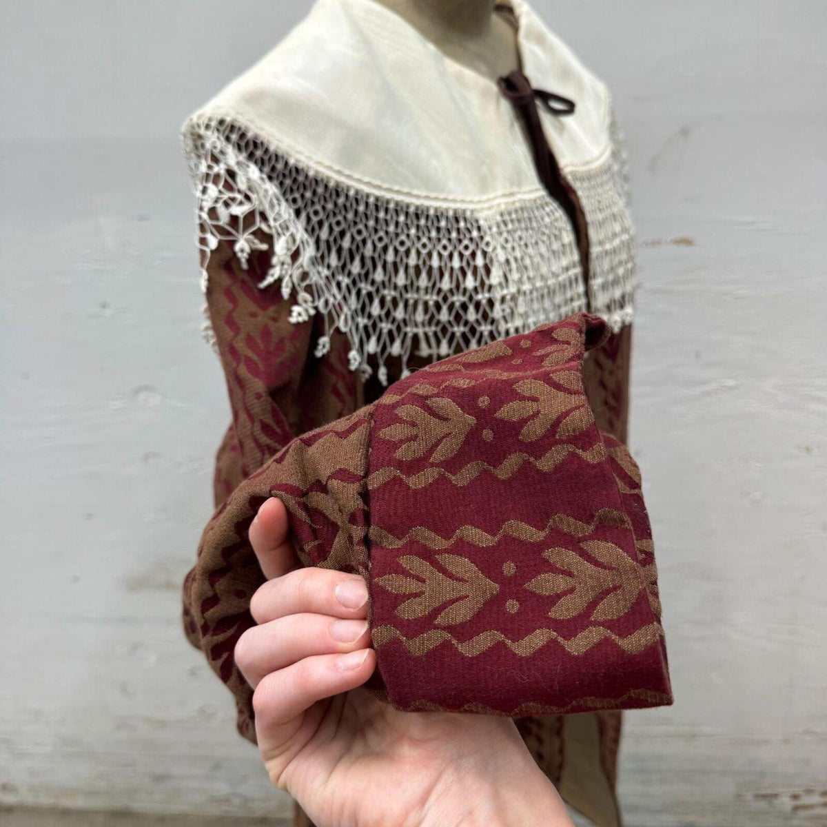 Vintage Victorian Revival Burgundy Brocade Statement Coat