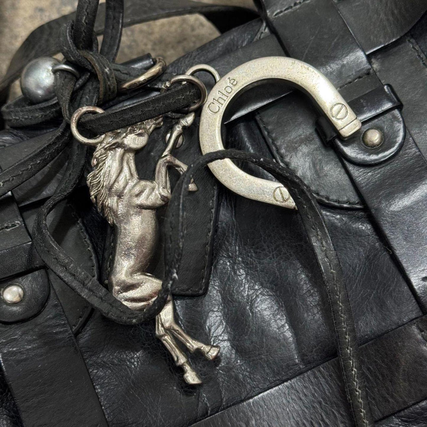 Y2K Authentic Vintage Chloé Kerala Equestrian Bag - Black Leather + Charms