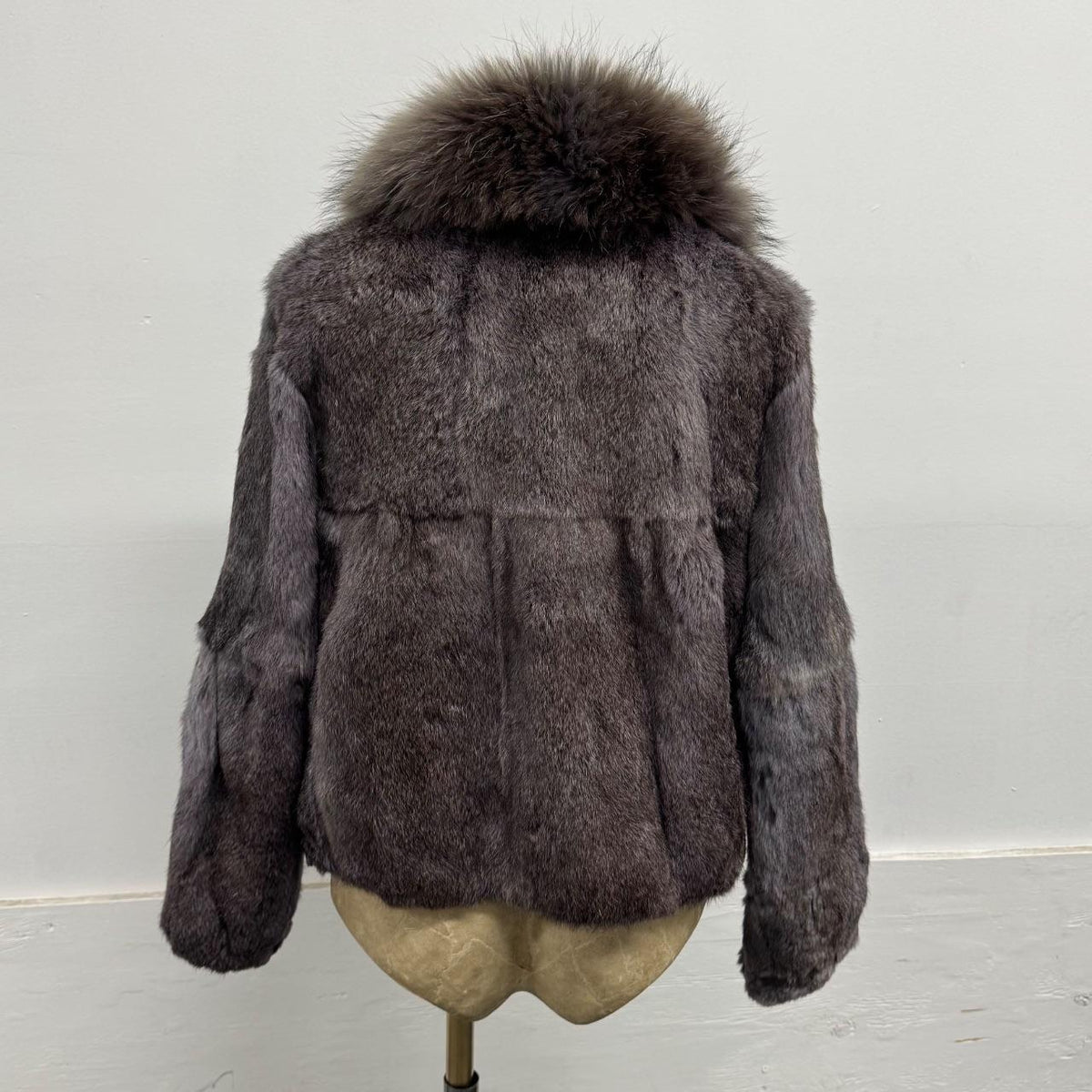 Vintage Y2K Mauve Grey Rabbit & Raccoon Fur Jacket Coat