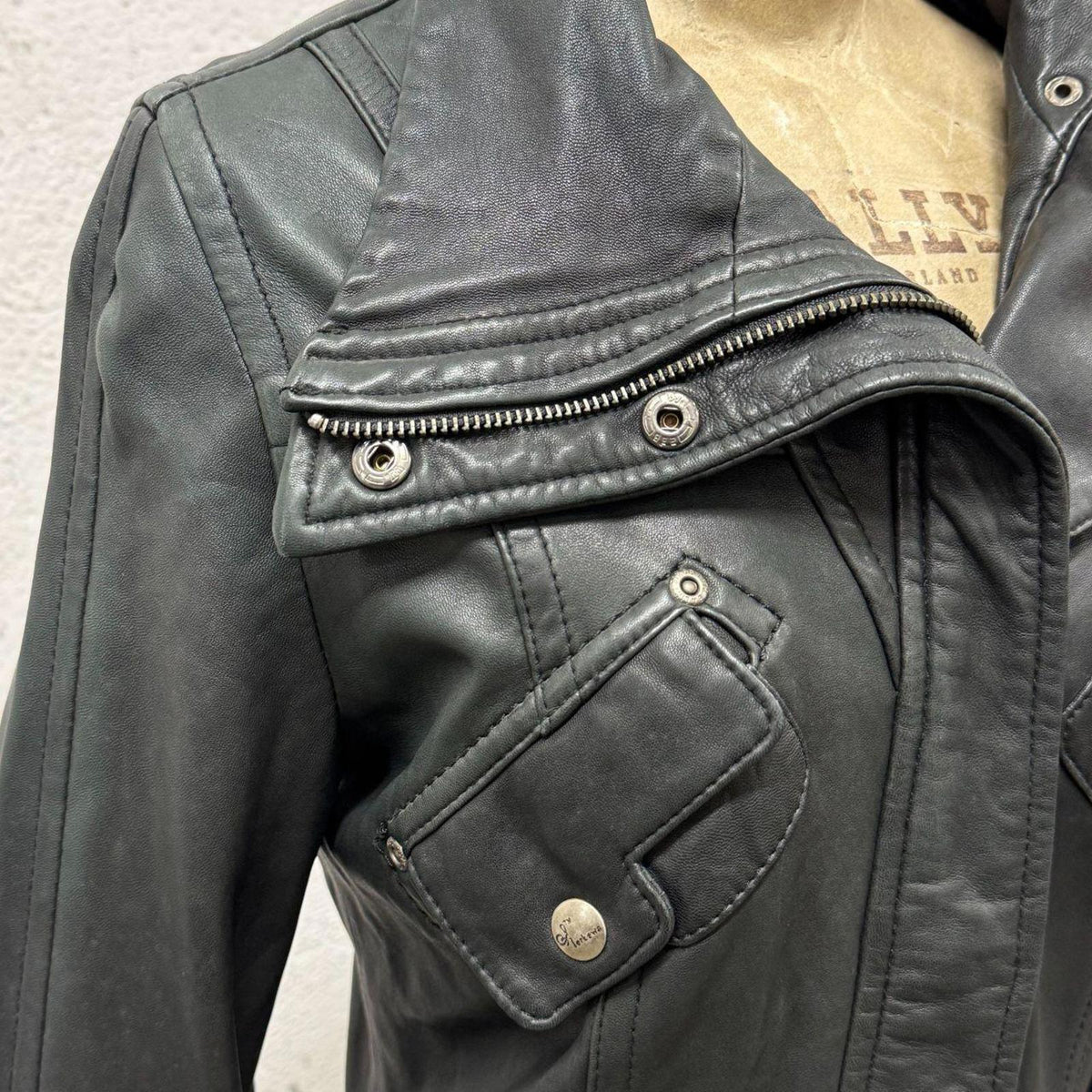 Vintage Technical "Cyber-Cargo" Funnel Neck Genuine Leather Jacket Black