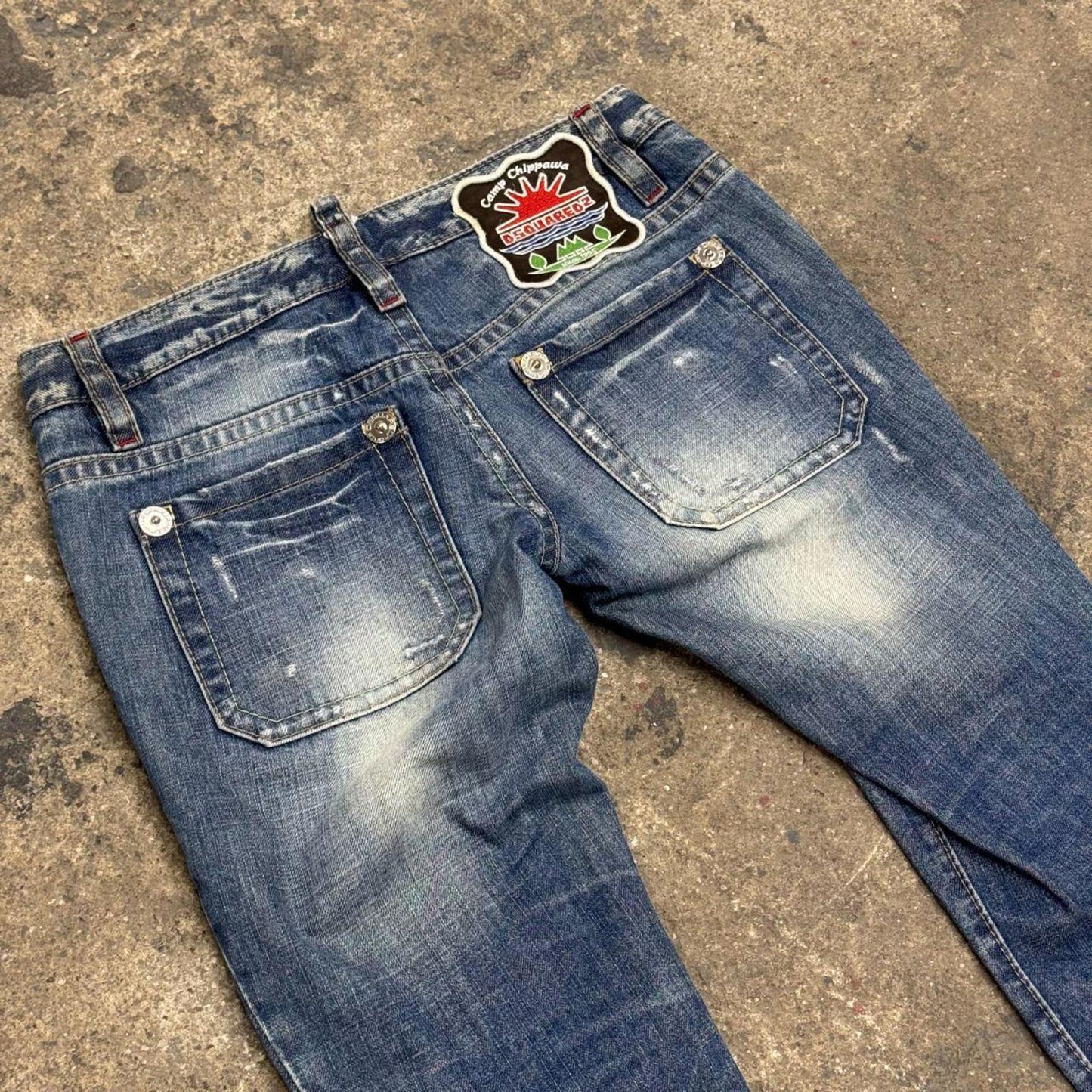 Archival Y2K Vintage Dsquared² "Camp Chippewa" Ultra Low-Rise Jeans S