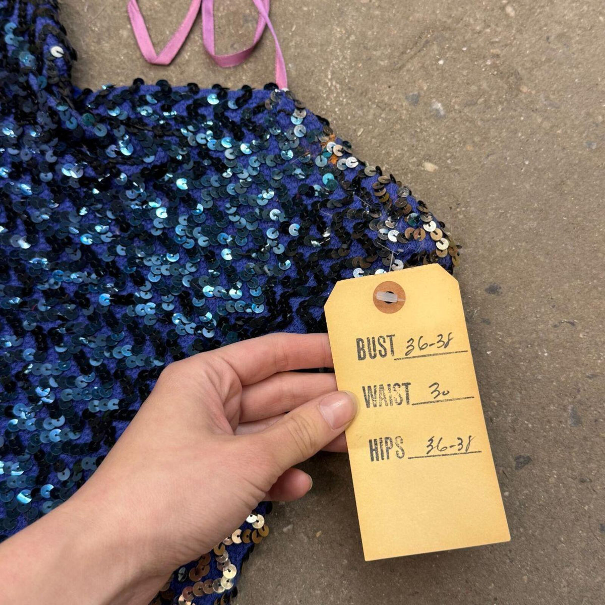 Vintage Film Costume 1960s/70s Royal Blue Sequin Showgirl Bodysuit M