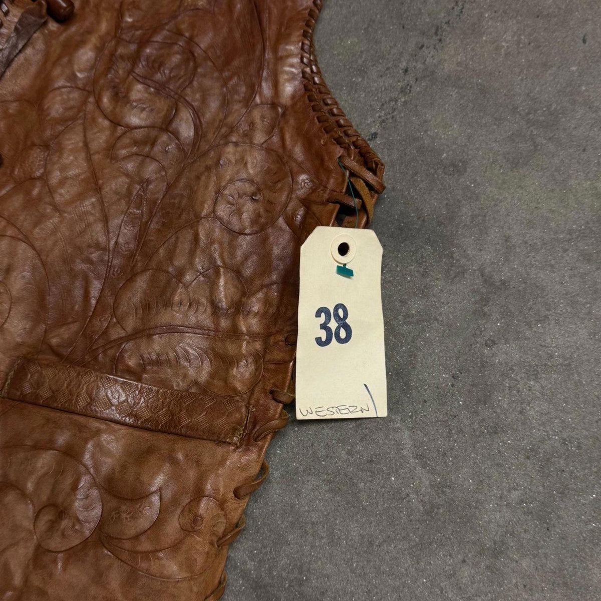 Vintage 60s 70s Leather Western Film Costume Vest Brown Embossed