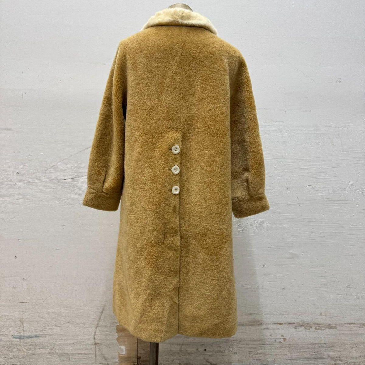 Vintage Honey Bouclé Wool and Fur Collar Teddy Coat
