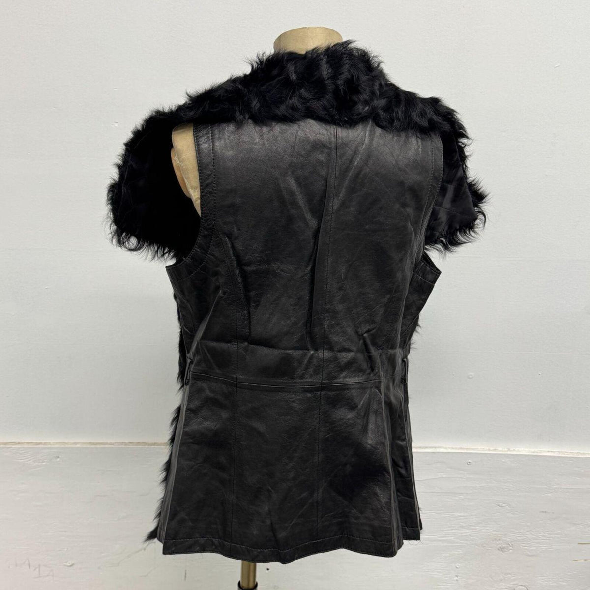 Vintage Y2K Black Wool & Leather Vest