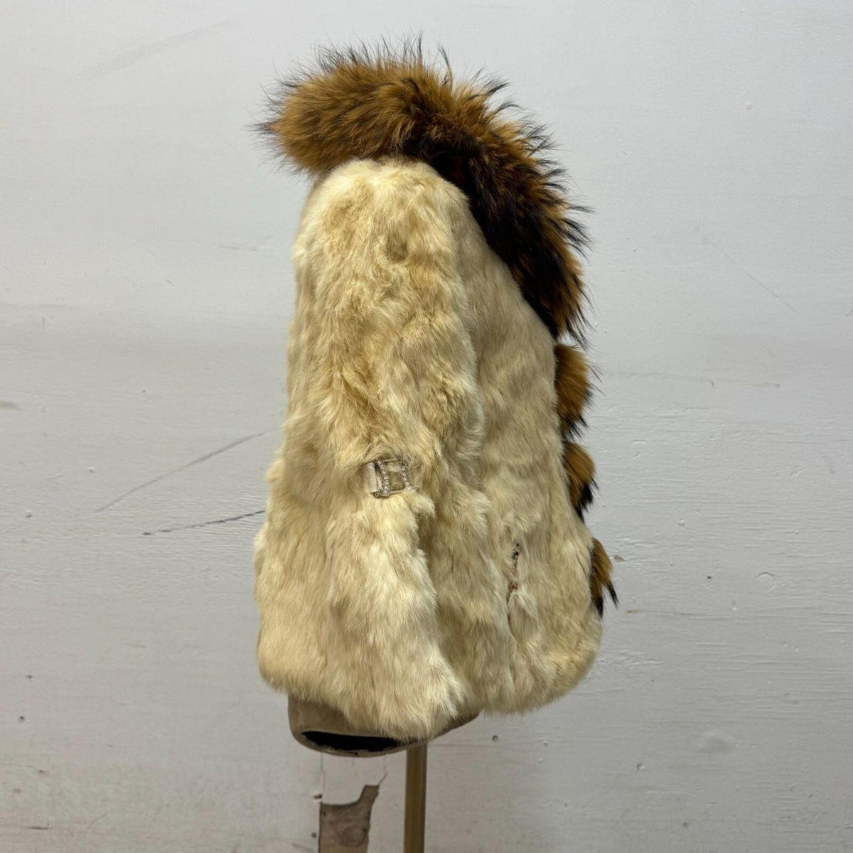 Vintage Rabbit & Raccoon Fur Rhinestone Buckle Jacket Coat