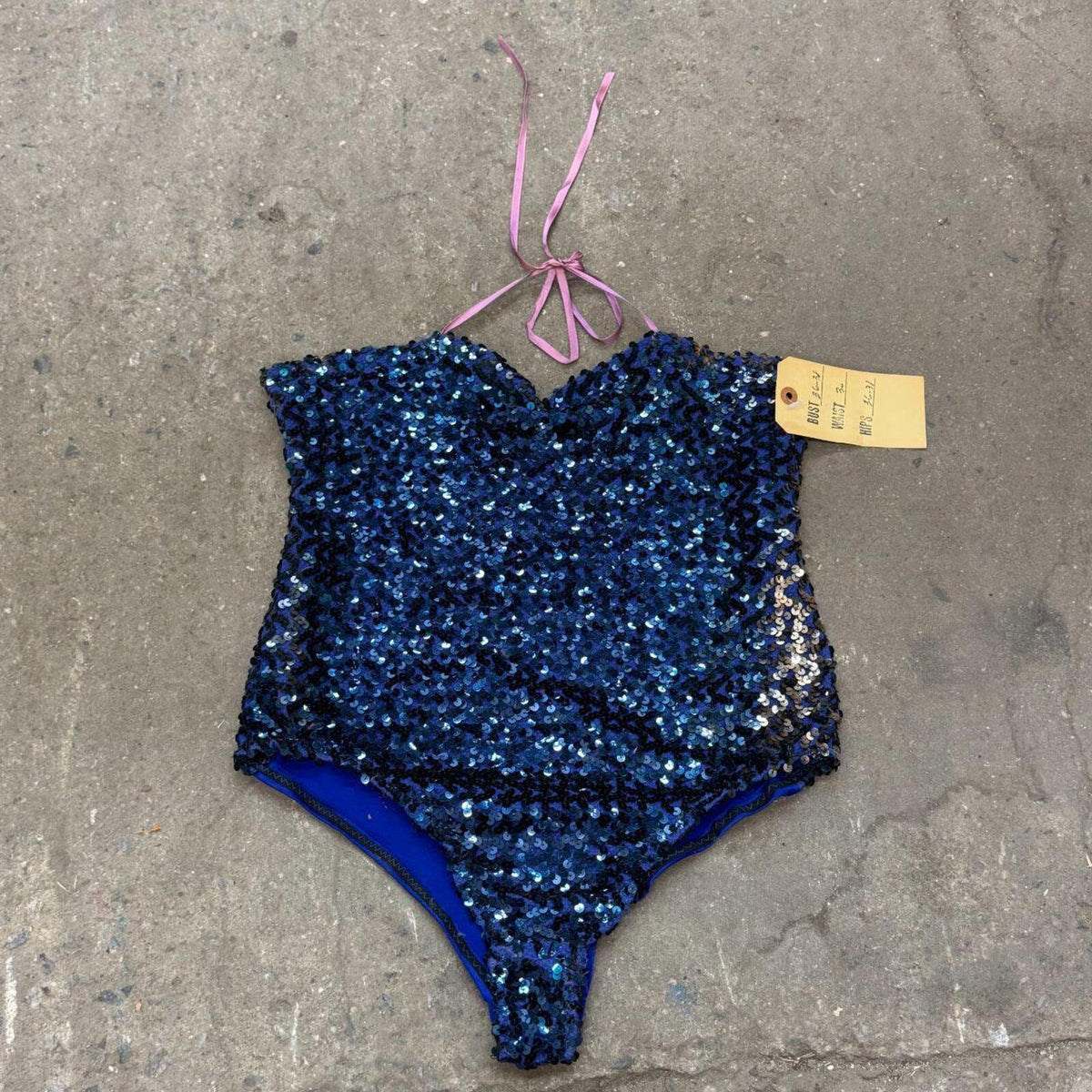 Vintage Film Costume 1960s/70s Royal Blue Sequin Showgirl Bodysuit M