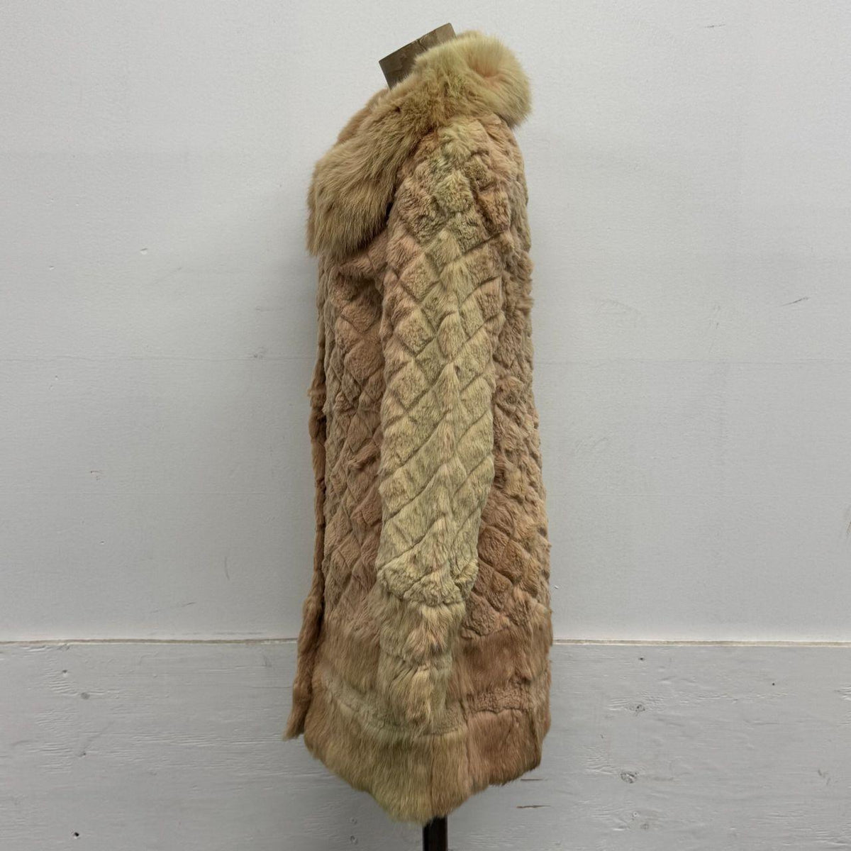 Vintage Y2K Pinkish Tan Rabbit & Fox Fur Jacket Trench Longline Coat